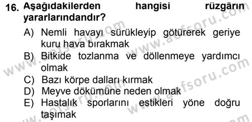 Tarımsal Meteoroloji Dersi 2012 - 2013 Yılı (Final) Dönem Sonu Sınav Soruları 16. Soru