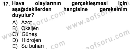 Tarımsal Meteoroloji Dersi 2012 - 2013 Yılı (Final) Dönem Sonu Sınav Soruları 17. Soru