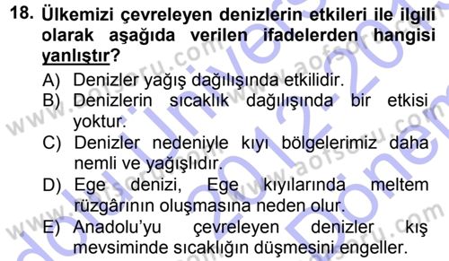 Tarımsal Meteoroloji Dersi 2012 - 2013 Yılı (Final) Dönem Sonu Sınav Soruları 18. Soru
