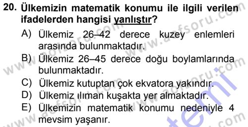 Tarımsal Meteoroloji Dersi 2012 - 2013 Yılı (Final) Dönem Sonu Sınav Soruları 20. Soru