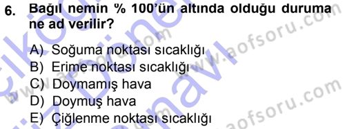 Tarımsal Meteoroloji Dersi 2012 - 2013 Yılı (Final) Dönem Sonu Sınav Soruları 6. Soru