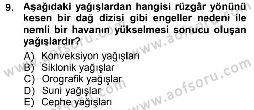 Tarımsal Meteoroloji Dersi 2012 - 2013 Yılı (Final) Dönem Sonu Sınav Soruları 9. Soru