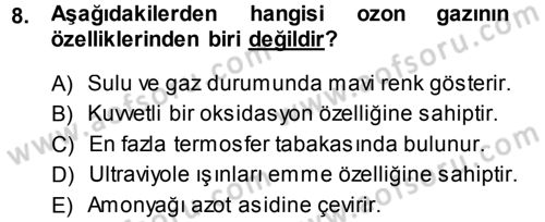 Tarımsal Meteoroloji Dersi 2013 - 2014 Yılı (Vize) Ara Sınav Soruları 8. Soru