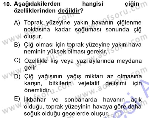 Tarımsal Meteoroloji Dersi 2013 - 2014 Yılı (Final) Dönem Sonu Sınav Soruları 10. Soru