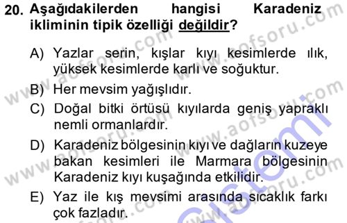 Tarımsal Meteoroloji Dersi 2013 - 2014 Yılı (Final) Dönem Sonu Sınav Soruları 20. Soru