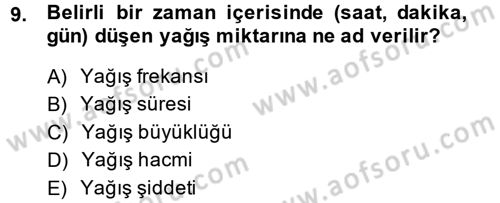 Tarımsal Meteoroloji Dersi 2013 - 2014 Yılı (Final) Dönem Sonu Sınav Soruları 9. Soru