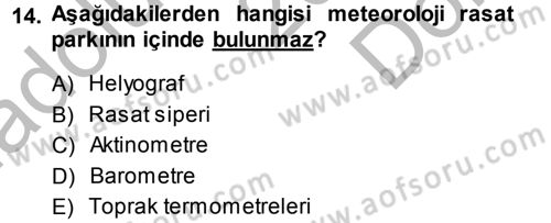 Tarımsal Meteoroloji Dersi 2014 - 2015 Yılı (Final) Dönem Sonu Sınav Soruları 14. Soru