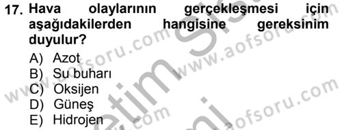 Tarımsal Meteoroloji Dersi 2014 - 2015 Yılı (Final) Dönem Sonu Sınav Soruları 17. Soru