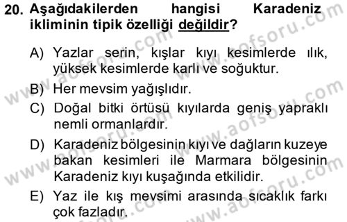 Tarımsal Meteoroloji Dersi 2014 - 2015 Yılı (Final) Dönem Sonu Sınav Soruları 20. Soru