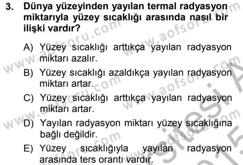 Tarımsal Meteoroloji Dersi 2014 - 2015 Yılı (Final) Dönem Sonu Sınav Soruları 3. Soru