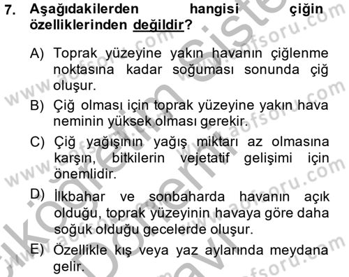 Tarımsal Meteoroloji Dersi 2014 - 2015 Yılı (Final) Dönem Sonu Sınav Soruları 7. Soru