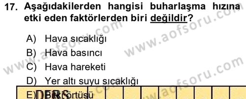 Tarımsal Meteoroloji Dersi 2015 - 2016 Yılı (Vize) Ara Sınav Soruları 17. Soru