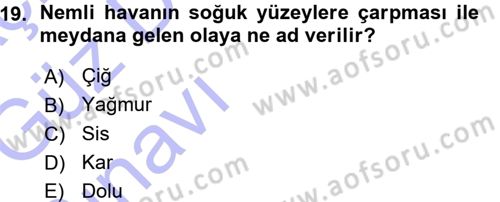 Tarımsal Meteoroloji Dersi 2015 - 2016 Yılı (Vize) Ara Sınav Soruları 19. Soru