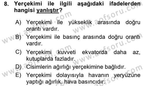 Tarımsal Meteoroloji Dersi 2015 - 2016 Yılı (Vize) Ara Sınav Soruları 8. Soru