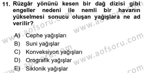 Tarımsal Meteoroloji Dersi 2015 - 2016 Yılı (Final) Dönem Sonu Sınav Soruları 11. Soru