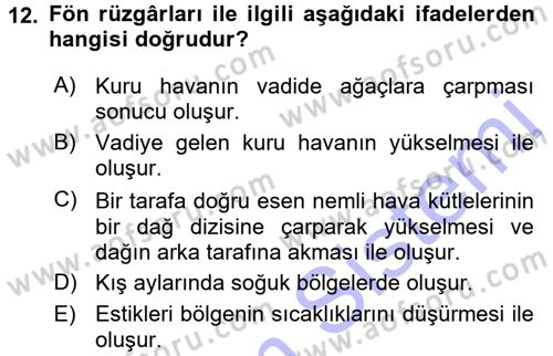 Tarımsal Meteoroloji Dersi 2015 - 2016 Yılı (Final) Dönem Sonu Sınav Soruları 12. Soru