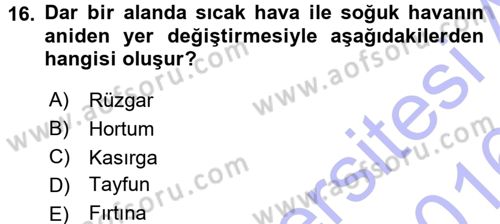 Tarımsal Meteoroloji Dersi 2015 - 2016 Yılı (Final) Dönem Sonu Sınav Soruları 16. Soru