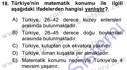 Tarımsal Meteoroloji Dersi 2015 - 2016 Yılı (Final) Dönem Sonu Sınav Soruları 18. Soru