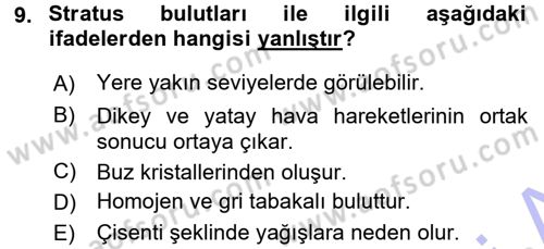 Tarımsal Meteoroloji Dersi 2015 - 2016 Yılı (Final) Dönem Sonu Sınav Soruları 9. Soru