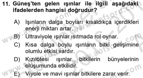 Tarımsal Meteoroloji Dersi 2016 - 2017 Yılı (Vize) Ara Sınav Soruları 11. Soru