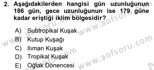 Tarımsal Meteoroloji Dersi 2016 - 2017 Yılı (Vize) Ara Sınav Soruları 2. Soru