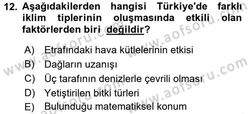 Tarımsal Meteoroloji Dersi 2016 - 2017 Yılı (Final) Dönem Sonu Sınav Soruları 12. Soru