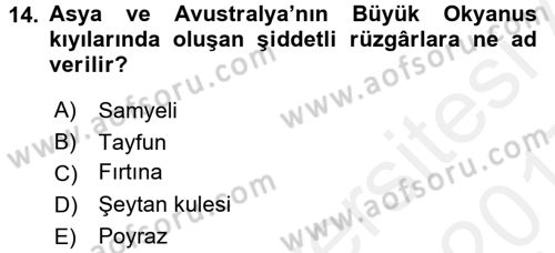 Tarımsal Meteoroloji Dersi 2016 - 2017 Yılı (Final) Dönem Sonu Sınav Soruları 14. Soru