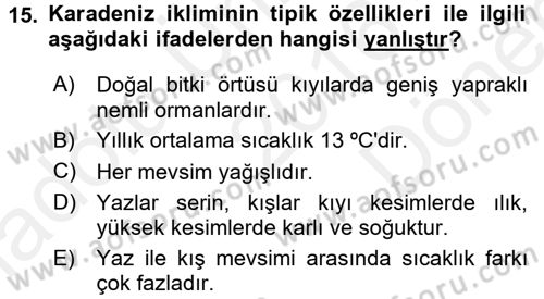 Tarımsal Meteoroloji Dersi 2016 - 2017 Yılı (Final) Dönem Sonu Sınav Soruları 15. Soru