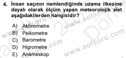 Tarımsal Meteoroloji Dersi 2016 - 2017 Yılı (Final) Dönem Sonu Sınav Soruları 4. Soru
