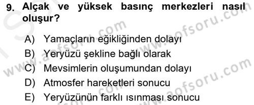 Tarımsal Meteoroloji Dersi 2016 - 2017 Yılı (Final) Dönem Sonu Sınav Soruları 9. Soru
