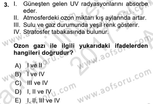 Tarımsal Meteoroloji Dersi 2017 - 2018 Yılı (Vize) Ara Sınav Soruları 3. Soru