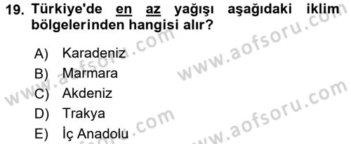 Tarımsal Meteoroloji Dersi 2017 - 2018 Yılı (Final) Dönem Sonu Sınav Soruları 19. Soru