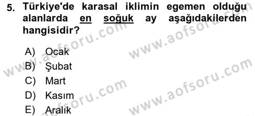 Tarımsal Meteoroloji Dersi 2017 - 2018 Yılı (Final) Dönem Sonu Sınav Soruları 5. Soru