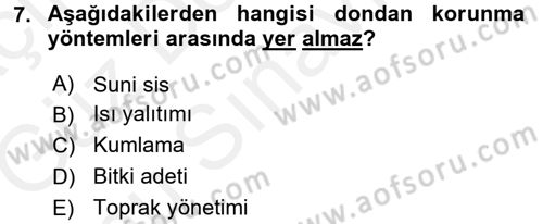 Tarımsal Meteoroloji Dersi 2017 - 2018 Yılı (Final) Dönem Sonu Sınav Soruları 7. Soru