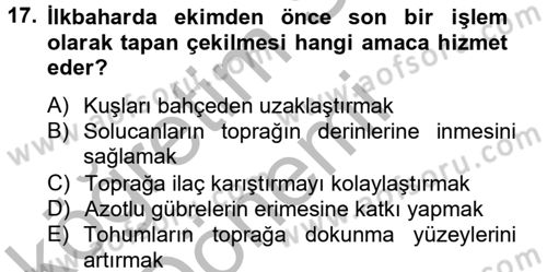 Toprak Bilgisi ve Bitki Besleme Dersi 2012 - 2013 Yılı (Vize) Ara Sınav Soruları 17. Soru