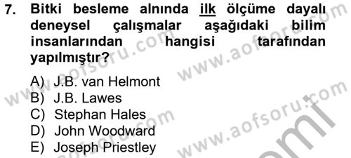 Toprak Bilgisi ve Bitki Besleme Dersi 2012 - 2013 Yılı (Final) Dönem Sonu Sınav Soruları 7. Soru