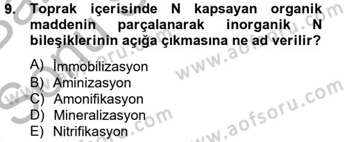 Toprak Bilgisi ve Bitki Besleme Dersi 2012 - 2013 Yılı (Final) Dönem Sonu Sınav Soruları 9. Soru