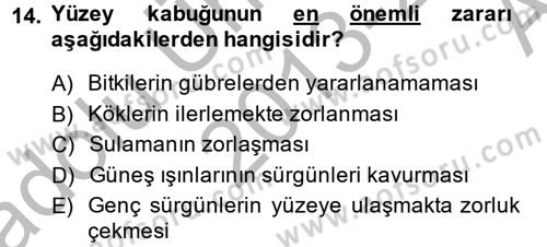 Toprak Bilgisi ve Bitki Besleme Dersi 2013 - 2014 Yılı (Vize) Ara Sınav Soruları 14. Soru