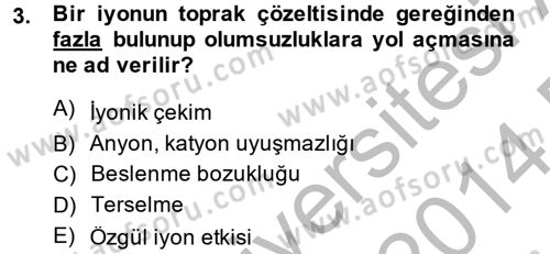 Toprak Bilgisi ve Bitki Besleme Dersi 2013 - 2014 Yılı (Final) Dönem Sonu Sınav Soruları 3. Soru