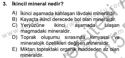 Toprak Bilgisi ve Bitki Besleme Dersi 2014 - 2015 Yılı (Vize) Ara Sınavı 3. Soru