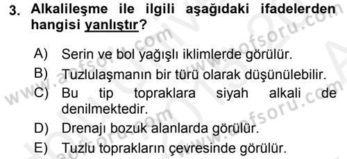 Toprak Bilgisi ve Bitki Besleme Dersi 2015 - 2016 Yılı (Vize) Ara Sınav Soruları 3. Soru