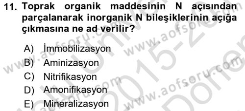 Toprak Bilgisi ve Bitki Besleme Dersi 2015 - 2016 Yılı (Final) Dönem Sonu Sınav Soruları 11. Soru