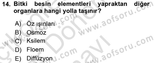 Toprak Bilgisi ve Bitki Besleme Dersi 2015 - 2016 Yılı (Final) Dönem Sonu Sınav Soruları 14. Soru