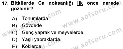 Toprak Bilgisi ve Bitki Besleme Dersi 2015 - 2016 Yılı (Final) Dönem Sonu Sınav Soruları 17. Soru