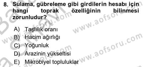 Toprak Bilgisi ve Bitki Besleme Dersi 2016 - 2017 Yılı (Vize) Ara Sınav Soruları 8. Soru