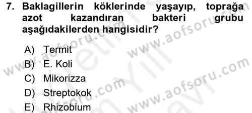 Toprak Bilgisi ve Bitki Besleme Dersi 2017 - 2018 Yılı (Vize) Ara Sınav Soruları 7. Soru