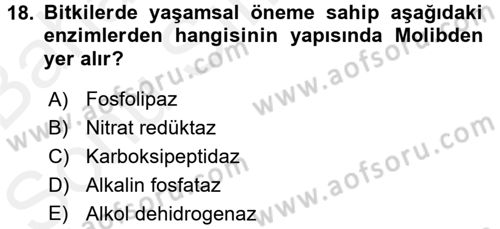Toprak Bilgisi ve Bitki Besleme Dersi 2017 - 2018 Yılı (Final) Dönem Sonu Sınav Soruları 18. Soru