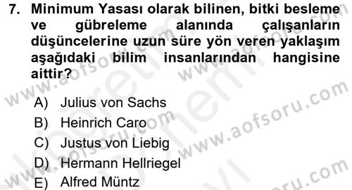 Toprak Bilgisi ve Bitki Besleme Dersi 2017 - 2018 Yılı (Final) Dönem Sonu Sınav Soruları 7. Soru