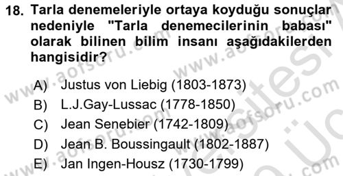 Toprak Bilgisi ve Bitki Besleme Dersi 2018 - 2019 Yılı 3 Ders Sınavı 18. Soru