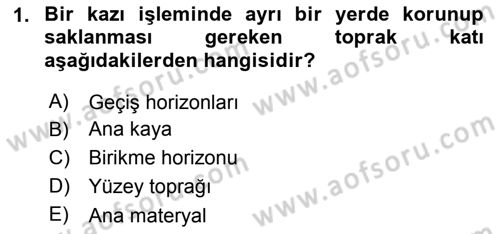 Toprak Bilgisi ve Bitki Besleme Dersi 2018 - 2019 Yılı (Final) Dönem Sonu Sınavı 1. Soru